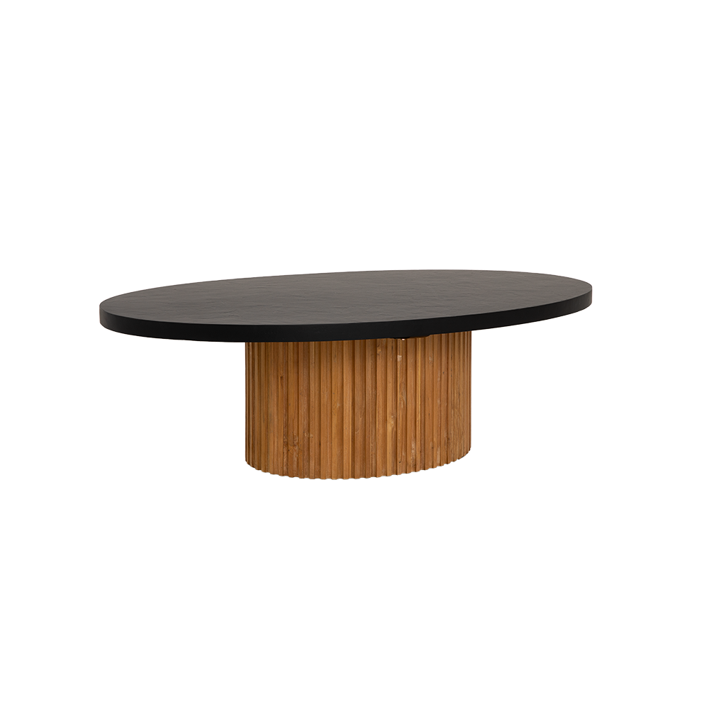 Tower Living Palazzo salontafel ovaal 130 cm, gerecycled teakhout met geribbelde afwerking en betonnen bovenblad - Hover