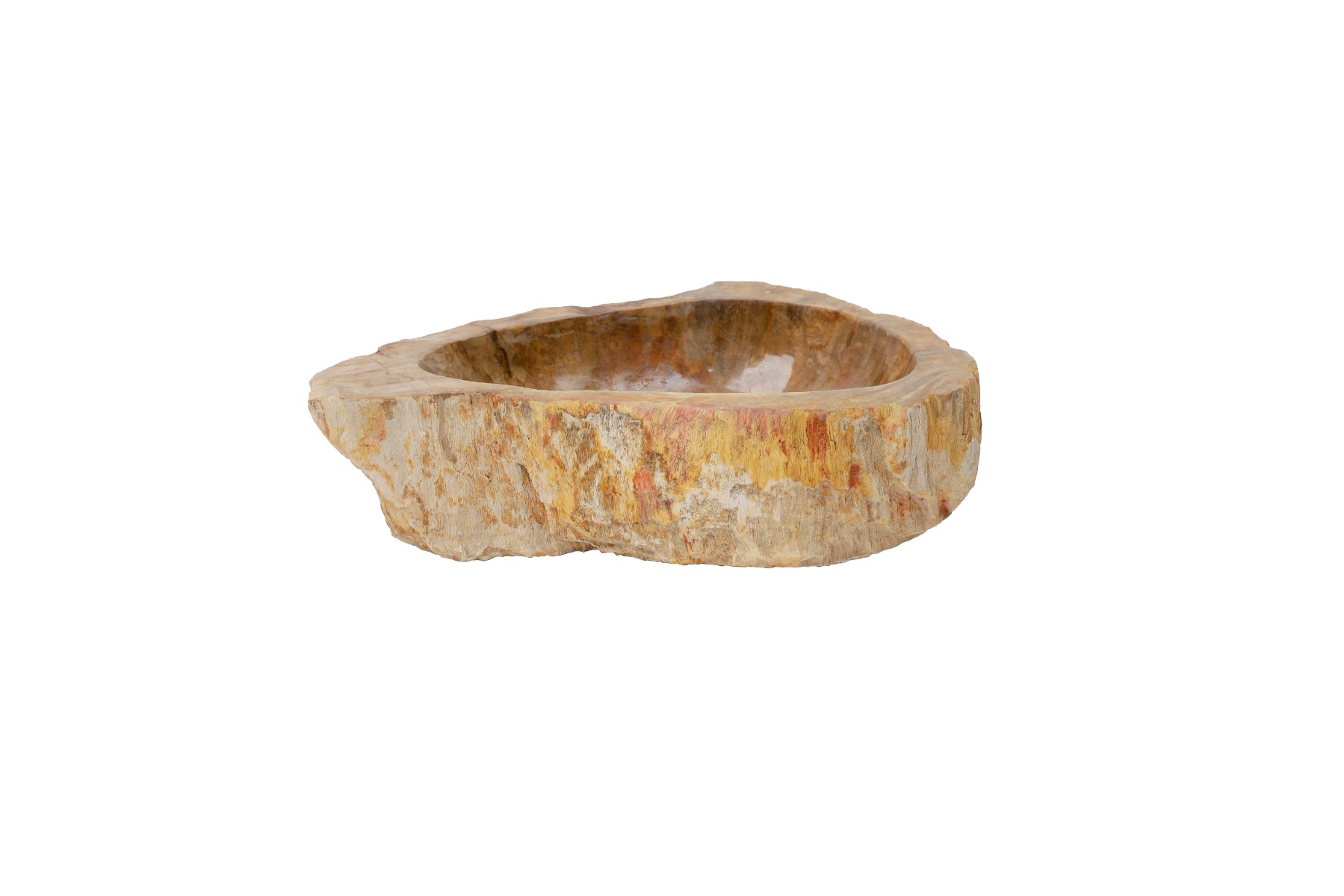 Versteende houten waskom Teakea 47x30x14 cm - natuurlijk fossiel design. - Hover