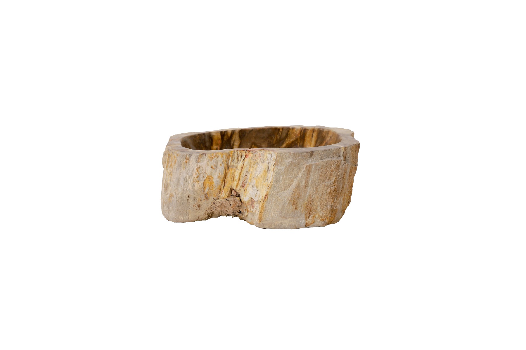 Versteende houten waskom Teakea 38x32x14 cm - uniek fossiel design voor badkamer. - Hover