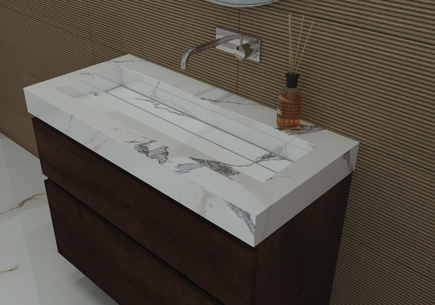 Ink Pitch dubbele meubelwastafel 160x45cm keramische slab - 2 kraangaten - Armani grey - Hover