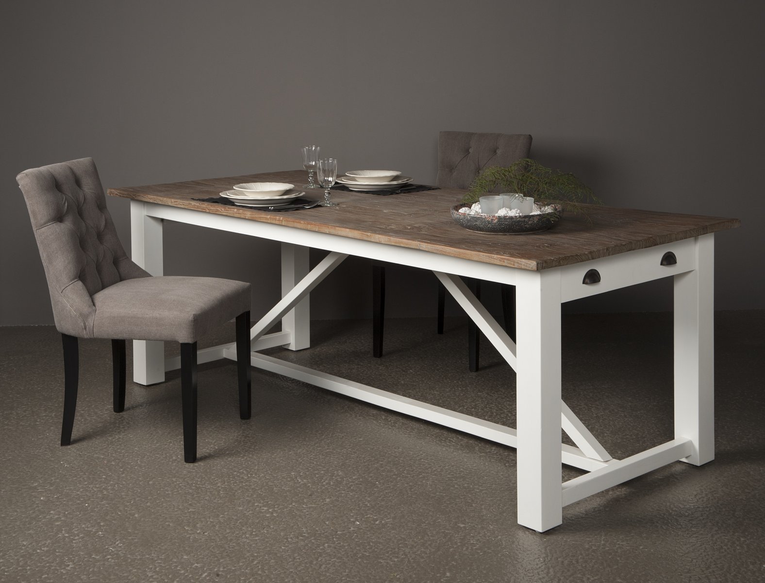 Napoli | Brocante Eettafel | 220 x 100 x 78 cm | Teak – Grijs Rustiek - Hover
