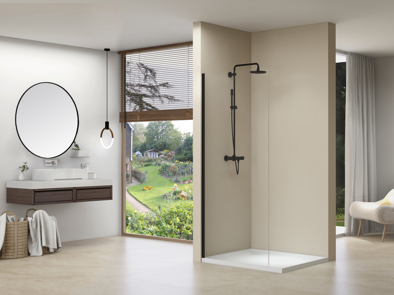Van Rijn Products ST01ZWM inloopdouche 60cm met mat zwart beslag - zonder stabilisatiestang - Hover