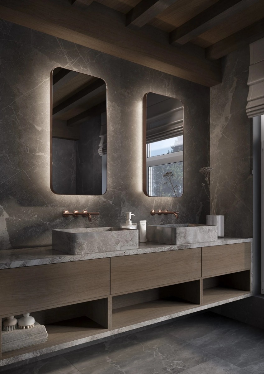 VEGAS spiegel – moderne LED spiegel met touchdimmer en verwarming, condensvrij en energiezuinig. Verkrijgbaar in diverse kleuren en afmetingen, perfect voor badkamer of slaapkamer. Snelle levering, CE-gecertificeerd. - Hover